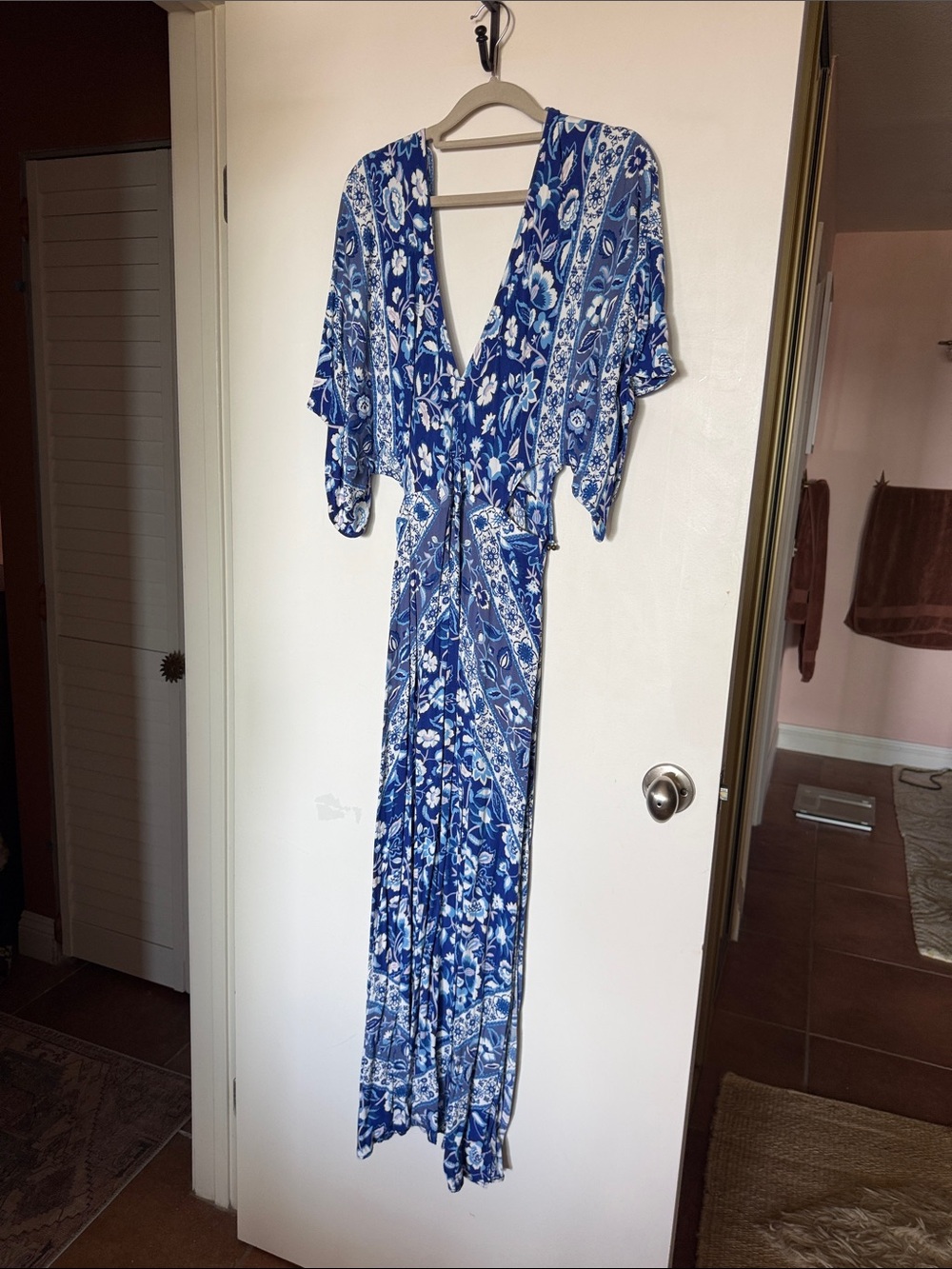 Spell Blue and White Floral Wrap Maxi Dress